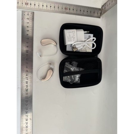 Aparat auditiv retroauricular BTE Reincarcabil, Flippy, Set 2 bucati Stinga Dreapta, Standard European, Aparat auditiv Cu incarcator, Aparat pentru Auz, 12 x 8.5 x 4 cm, 89 g,  Auriu