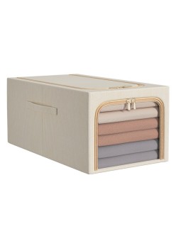 Cutie de Depozitare, Flippy, 31L, din In si Bumbac, Pliabila, Cadru din Otel, 45 x 30 x 23 cm, Kaki