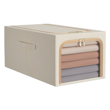 Cutie de Depozitare, Flippy, 31L, din In si Bumbac, Pliabila, Cadru din Otel, 45 x 30 x 23 cm, Kaki