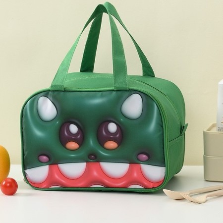 Geantă Frigorifică, Flippy, cu Desene Animat 3D, Portabilă pentru Copii, de Prânz, din Pânză Oxford, 27.5x18x20 cm, Model Crocodil, Verde
