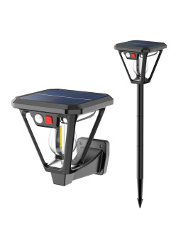 Lampa Solara LED, Flippy, Tip Felinar, pentru Perete/Sol, 10.8 x 12.3 x 46 cm, 3 Moduri, Lumina Calda, din ABS si PP, Negru