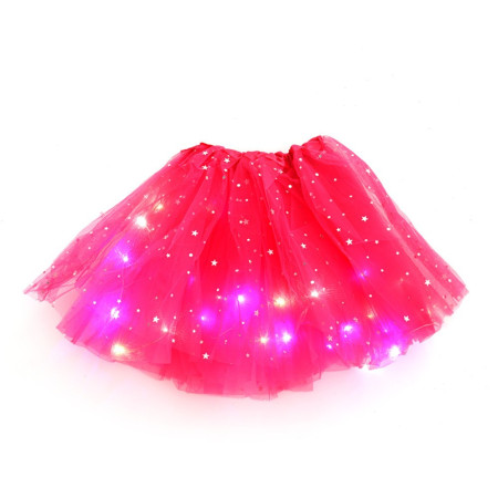 Fusta LED pentru Copii, Flippy, Tutu de Balet pentru Fetite cu Luminite Multicolore Incorporate, Model Stelute, 30 cm Lungime, Rosu