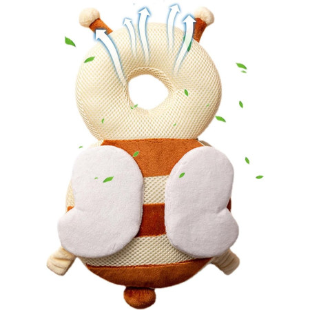 Pernă Rucsac BabyBee, Protecție pentru Cap, Tetieră cu Design Aerisit, Model Albinuță, 33x6x19 cm, 180 g, Maro/Bej