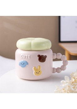 Cana ceramica, Flippy, Model Cute, cu capac, Roz