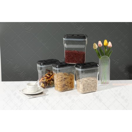 Cutie de Depozitare Alimente, Flippy, tip Container, 2000mL, Recipiente pentru Cereale in Bucatarie,  Transparente cu Capac Negru