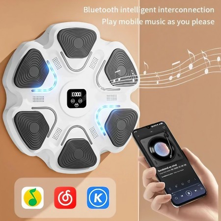 Aparat Box Cu Muzica, Montabil pe Perete, Flippy, Alb, Difuzor, Bluetooth, Iluminare LED, 38 x 27 x 32 cm, Manusi Incluse
