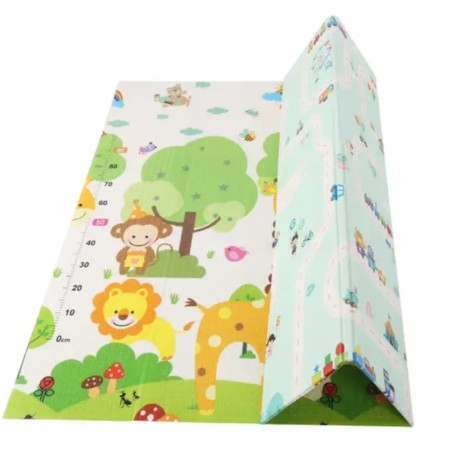 Covoras pentru Copii, Flippy, cu 2 Fete, Model Oras/Safari, din XPE+PE, Impermeabil, Antiderapant, Protectie Termica, +3 Luni, Pliabil, 180 x 200 x 1 cm, Multicolor