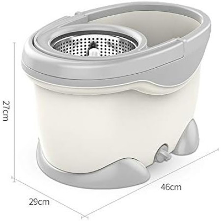 Set Galeata si Mop Rotativ 360°, Flippy, Cu Dubla Actiune Centrifuga, Pentru Uz Casnic, Maner din Otel Inoxidabil Telescopic, 2 Capte din Bumbac, 46x27x29 cm, Alb