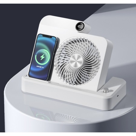 Ventilator 2in1, Flippy, Functie Incarcare Telefon Wireless, 100 Trepte de Viteza, 2400 mAh, 5V, 2A, 25 x 16.5 x 24 cm, Alb