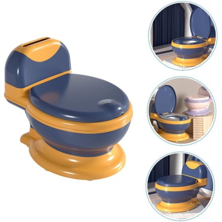 Olita Bebelusi Tip WC, pentru Copii 1-8 Ani, Colac Moale, Compartiment Detasabil si Depozitare Hartie, Albastru-Portocaliu