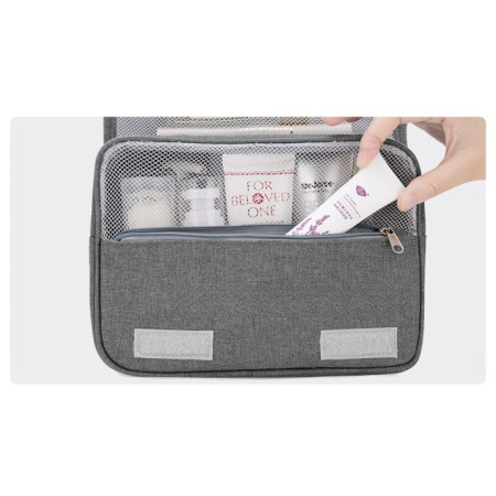 Geantă Cosmetice Voiaj, Panza Impermeabilă, cu Agățătoare și Mâner, 3 Compartimente, Gri, 47x28x20 cm