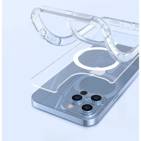 Husa protectie Flippy pentru iPhone 13 Mag Safe, 2 in 1 incarcare si magnet, Silicone, Transparenta