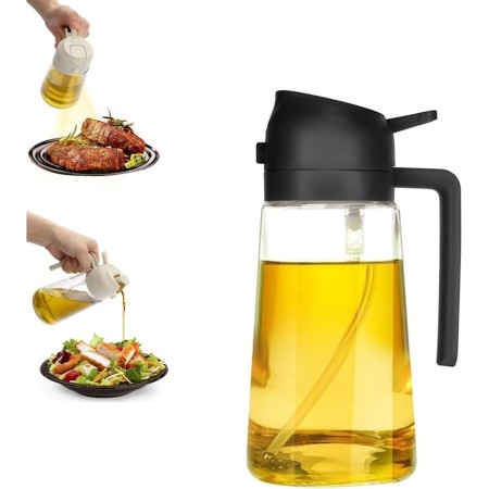 Recipient Ulei, Flippy, 2in1, Functie Spray/Turnare, din Sticla, 470 ml, Fara Scurgere, Negru