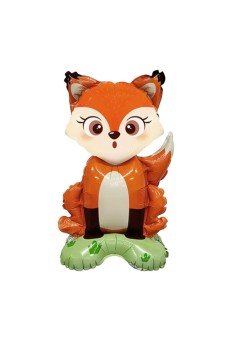 Balon din Folie Metalizata, Flippy, Mini Figurine Animalute, Model Vulpe, Tematica Aniversare, 35x61 cm, Ambalaj Individual, Pai Inclus, Umflare cu Aer sau Heliu, Multicolor