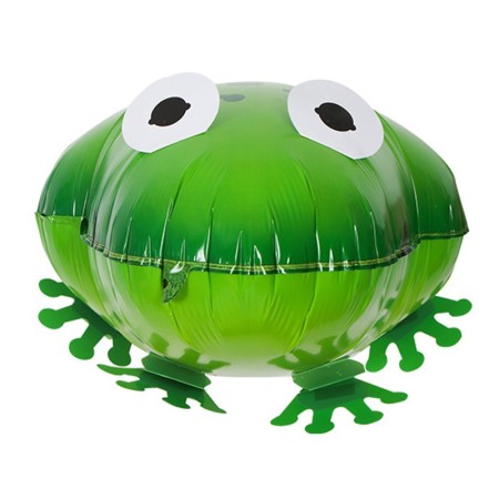 Balon din Folie Metalizata, Flippy, Figurina Animata, Model Broasca, 53x40 cm, Ambalaj Individual, Pai Inclus, Umflare cu Aer sau Heliu, Verde
