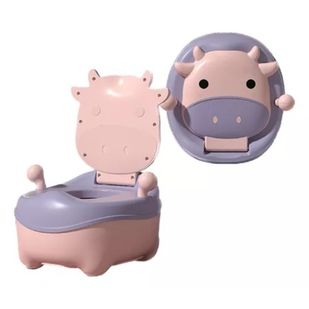 Olita pentru Copii, Flippy, +1an, Portabila, Model Vacuta, cu Capac, Prietenoasa, Non-Toxic, Compartiment Detasabil, cu Manere, cu 4 Picioare, Usor de Curatat, Roz