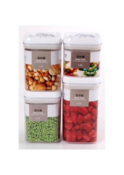 Set 4 cutii de depozitare alimente, condimente, diferite dimensiuni, Flippy, Albe