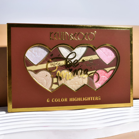 Paletă Iluminatoare 6 Nuanțe Be Mine, Textură Coaptă, Finish Strălucitor, Machiaj Profesional, 140g, Rose