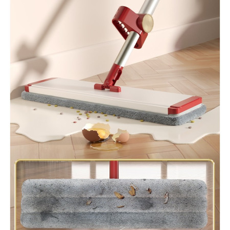 Mop Plat cu Laveta din Microfibra, Flippy, Pentru Uz Casnic, cu 2 Lavete Incluse, Sistem de Stoarcere, Tija Telescopica 130 cm, Rotire 360°, 42 x 130 cm, Rosu