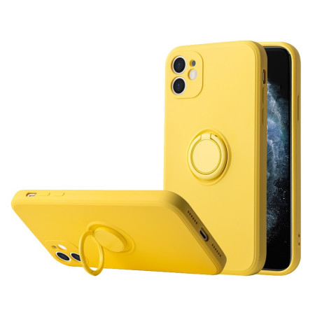 Husa protectie Flippy compatibila cu Samsung A02 S Liquid Silicone Ring cu suport rotativ Galben