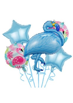 Set Baloane party aniversare, Flippy, din Folie de aluminiu si Latex, set din 5 baloane Flamigo Party cu 2 stele, 2 baloane rotunde, 60 -90 cm, Albastru