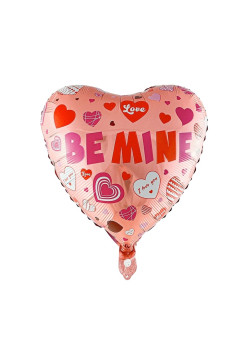 Balon din Folie Metalizata, Flippy, Figurina Inimioara, Model BE MINE, Tematica Iubire, 45 cm, Ambalaj Individual, Pai Inclus, Umflare cu Aer sau Heliu, Rosu