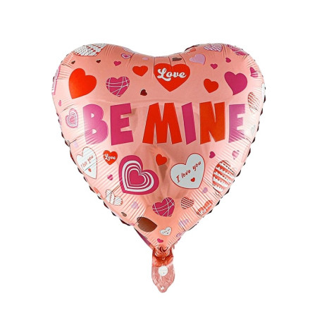 Balon din Folie Metalizata, Flippy, Figurina Inimioara, Model BE MINE, Tematica Iubire, 45 cm, Ambalaj Individual, Pai Inclus, Umflare cu Aer sau Heliu, Rosu