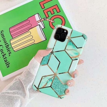 Husa protectie pentru Apple iPhone X/XS Soft IMD TPU Marble Geometric Verde