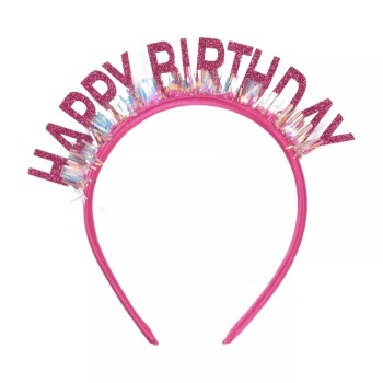 Coronita Decorativa pentru Petreceri, Flippy, Tema Aniversare, Model Happy Birthday, Marime Universala, Roz