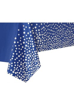 Fata de Masa, Flippy, din PEVA, Imprimeu Buline Argintii, 137 x 274 cm, Impermeabila, Fara Pete, Curatare Rapida, Albastru Inchis