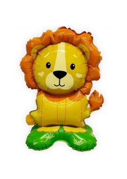 Balon din Folie Metalizata, Flippy, Mini Figurine Animalute, Model Leu, Tematica Aniversare, 39x58 cm, Ambalaj Individual, Pai Inclus, Umflare cu Aer sau Heliu, Multicolor