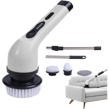 Perie Electrica de Curatare, Flippy, pentru Gresie, Baie, Bucatarie, 25x20x9.5 cm, cu 9 Capete, Maner Extensibil Detasabil 84-127cm, Incarcare USB-Type C, Rotire 360 de Grade, 3000 mAh, Culoare: Alb