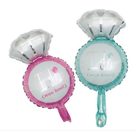 Balon din Folie Metalizata, Flippy, Mini Figurine Nunta, Model Inel de Logodna, Tematica Cerere in Casatorie, 46x23 cm, Ambalaj Individual, Pai Inclus, Umflare cu Aer sau Heliu, Roz