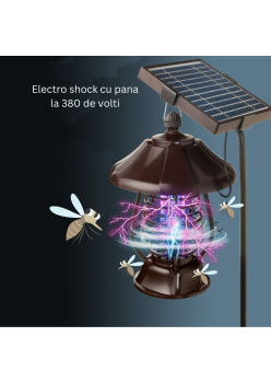Lampa solara pentru gradina, anti-insecte, tantari, muste, UV, LED, material ABS, putere 5W, 1.2 V, autonomie 8 ore, 2 moduri de functionare, IP65, electric shock 380 volti, 30 x 19.5 cm, maro