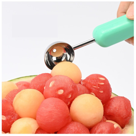 Ustensila bucatarie 4 in 1 pentru taiat si decorat fructe Flippy, material inox si plastic, compact, 28x6.2 cm, verde