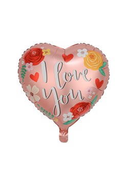 Balon din folie metalizată în formă de inimă, Model 2 I love you, 45cm, Roșu