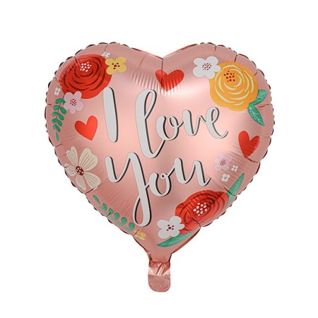 Balon din folie metalizată în formă de inimă, Model 2 I love you, 45cm, Roșu