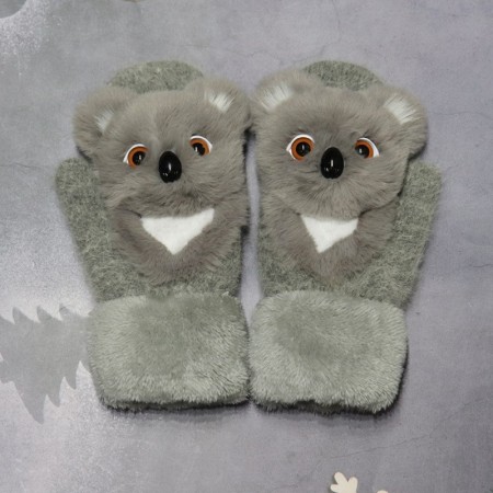Manusi pentru Copii, Flippy, din Plus cu Umplutura de Bumbac, Protectie Termica, 24 x 20 x 3 cm, Model Koala 3D, Gri