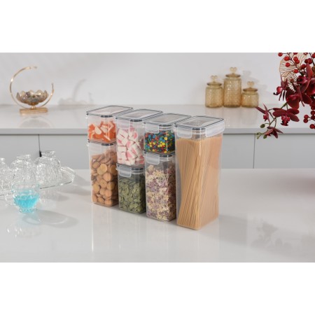 Set 7 cutii de depozitare alimente, condimente, diferite dimensiuni, Flippy, Transparente