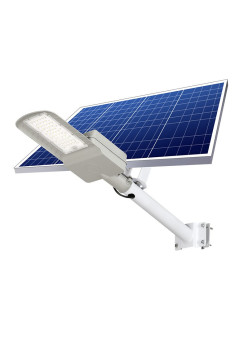Lampa solara pentru strada sau gradina Flippy, IP65, senzor de lumina, 100 LED-uri SMD, 3150 lm, 500W autonomie 12-16 ore, telecomanda, montare prin fixare, pentru strada sau gradina, finisaj mat, material ABS, 51.5 x 21 x 7.5, lumina alb rece, gri