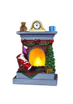 Decoratiune de Craciun tip Semineu, Flippy, Semineu Decorativ cu Foc din Rasina, Model Semineu cu Mos Craciun, Flacara Iluminare LED, 13.5 x 9 x 6 cm, Gri Rosu