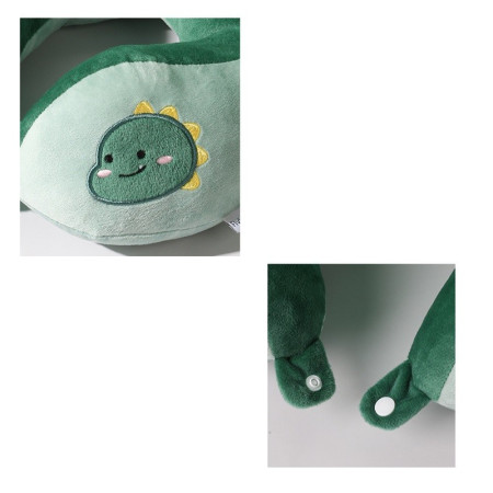 Pernă de Călătorie pentru Gât și Cap, Confort Ergonomic, Umplutură Moale din Bumbac, Model Brodat Dinozaur, 28x28x10 cm, Verde