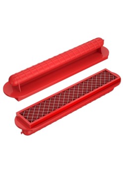 Feliator manual pentru hot-dog Flippy, crestare carnati si hot-dog, manual, potrivit pentru gratar, 29.5 x 6.5 cm, din inox si ABS, rosu