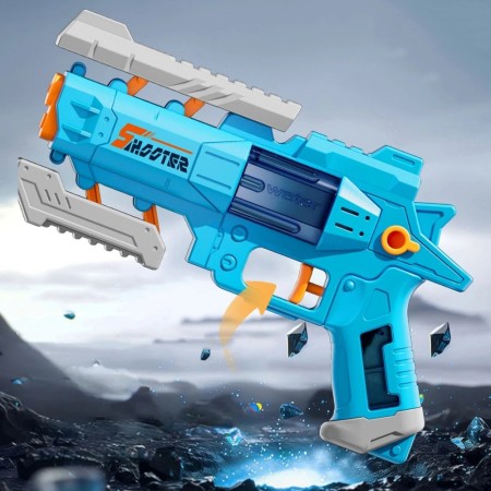 Pistol Manual cu Apa, Flippy, Jucarie Pistol cu Apa Sigur Pentru Copii, Design Nou S-Shooter Atractiv, 23 x 14.5 cm, Albastru