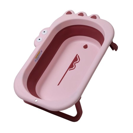 Cada Pliabila pentru Baie, Flippy, din PP+TPR, pentru Copii 0-6 Ani, Model Crocodil, Dop de Scurgere, 80x54x21 cm, Roz