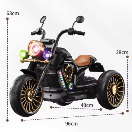 Tricicleta Electrica pentru Copii, Flippy, cu 2 Acumulatoare 380*2, 6V 4.5, Telecomanda, Bluetooth, Sistem Anti-Rasturnare, Sistem de Lumini si Sunet, 6-8 Ani, 93 x 48 x 63 cm, Negru