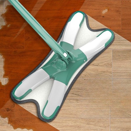 Mop Plat cu Laveta din Microfibra, Flippy, Pentru Uz Casnic, Sistem de Stoarcere X, Tija Telescopica 140 cm, Rotire 360°,38 x 140 cm, Verde
