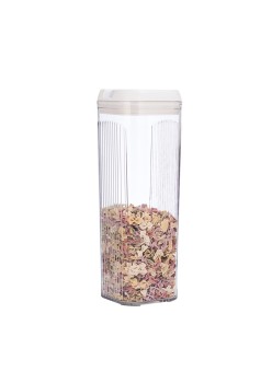 Recipient Depozitare Alimente 3.7L Transparent cu Capac Alb, Cutie Tip Container pentru Cereale, Paste sau Faina, 12.5x12.5x36.5 cm