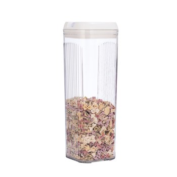 Recipient Depozitare Alimente 3.7L Transparent cu Capac Alb, Cutie Tip Container pentru Cereale, Paste sau Faina, 12.5x12.5x36.5 cm