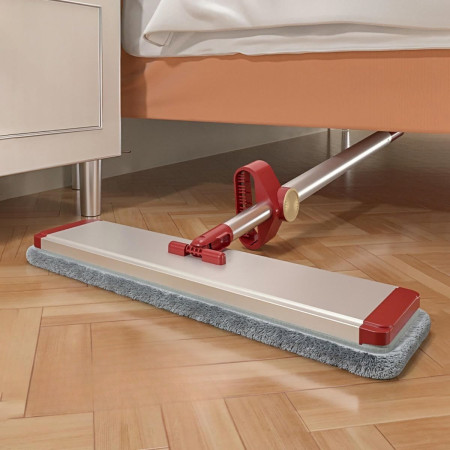 Mop Plat cu Laveta din Microfibra, Flippy, Pentru Uz Casnic, cu 2 Lavete Incluse, Sistem de Stoarcere, Tija Telescopica 130 cm, Rotire 360°, 42 x 130 cm, Rosu